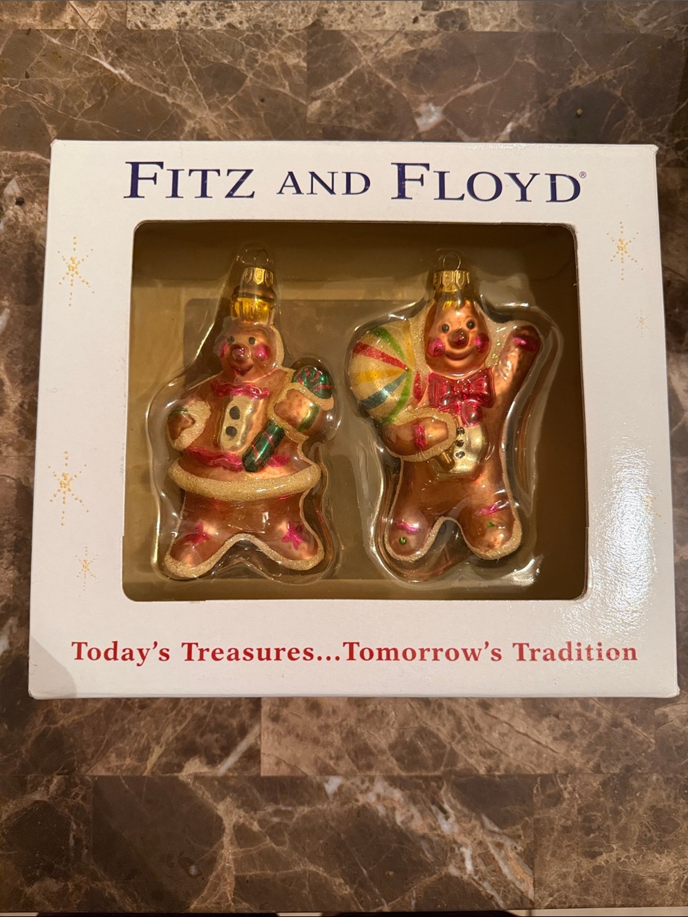 Fits And Floyd Holiday Gingerbread Glass Ornament Set - Shimmery VINTAGE